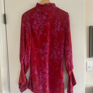 Free People Red Tunic with Purple Floral Print